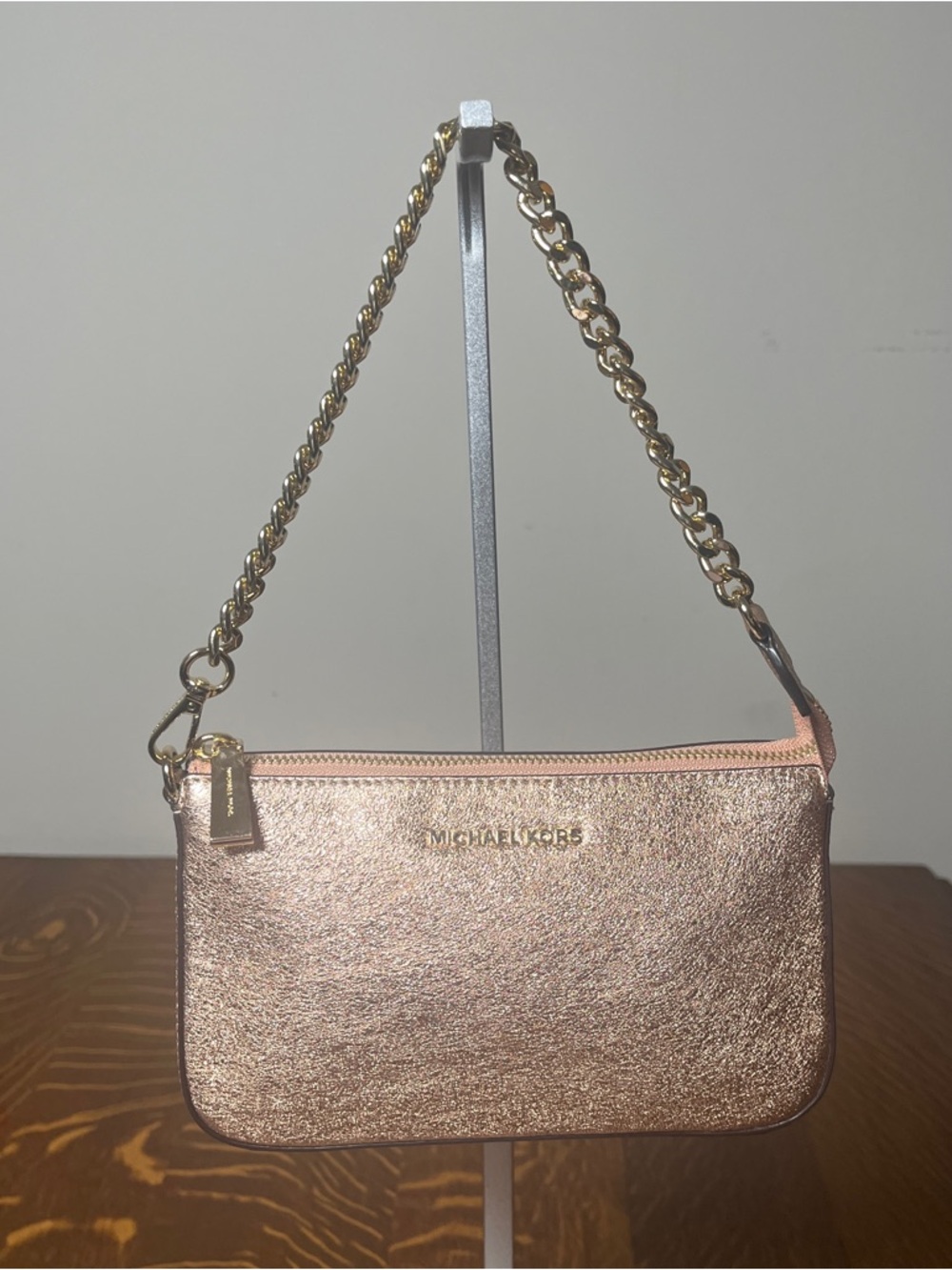 Michael Kors Jet Set Rose Gold Metallic Chain Small Shoulder Bag w/COA